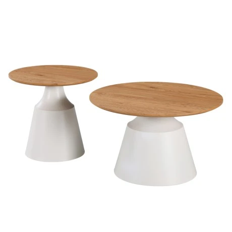 Parquet pakoworld coffee tables set of 2 white metal- mdf in natural shade