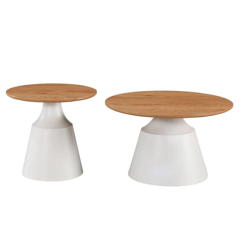 Parquet pakoworld coffee tables set of 2 white metal- mdf in natural shade