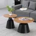 Parquet pakoworld coffee tables set of 2 black metal- mdf in natural shade