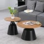 Parquet pakoworld coffee tables set of 2 black metal- mdf in natural shade