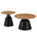Parquet pakoworld coffee tables set of 2 black metal- mdf in natural shade