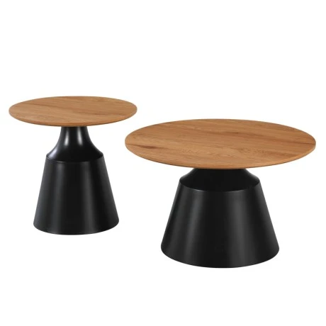 Parquet pakoworld coffee tables set of 2 black metal- mdf in natural shade