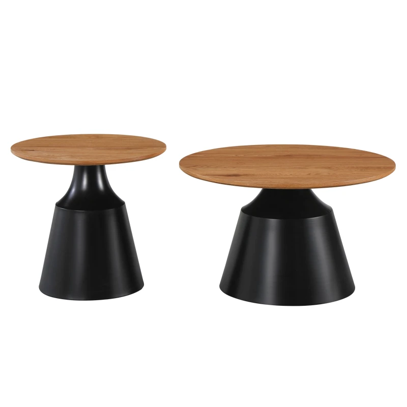 Parquet pakoworld coffee tables set of 2 black metal- mdf in natural shade