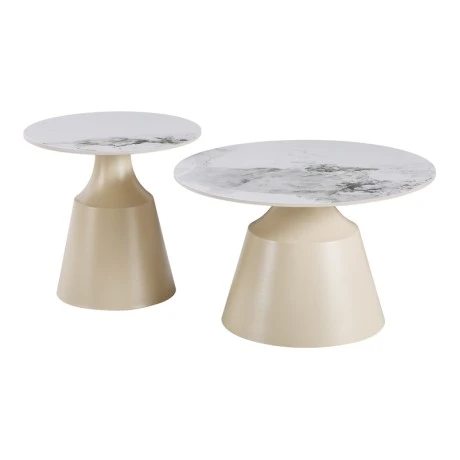 Sculpt coffee tables pakoworld set of 2 cappuccino metal-sintered stone white marble