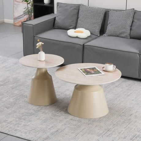 Sculpt coffee tables pakoworld set of 2 cappuccino metal-sintered stone in traverten look