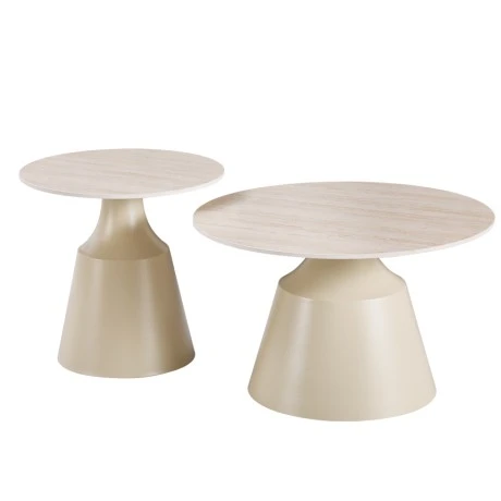 Sculpt coffee tables pakoworld set of 2 cappuccino metal-sintered stone in traverten look