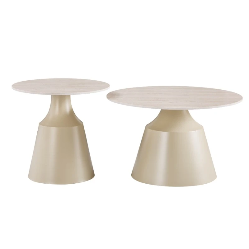 Sculpt coffee tables pakoworld set of 2 cappuccino metal-sintered stone in traverten look