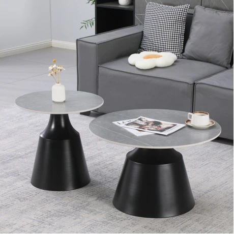Sculpt coffee tables pakoworld set of 2 black metal-sintered stone gray marble