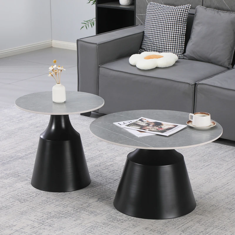 Sculpt coffee tables pakoworld set of 2 black metal-sintered stone gray marble