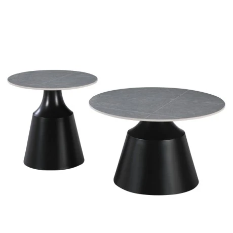 Sculpt coffee tables pakoworld set of 2 black metal-sintered stone gray marble