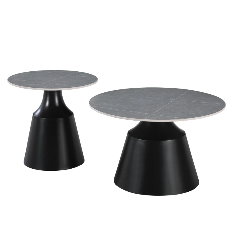 Sculpt coffee tables pakoworld set of 2 black metal-sintered stone gray marble