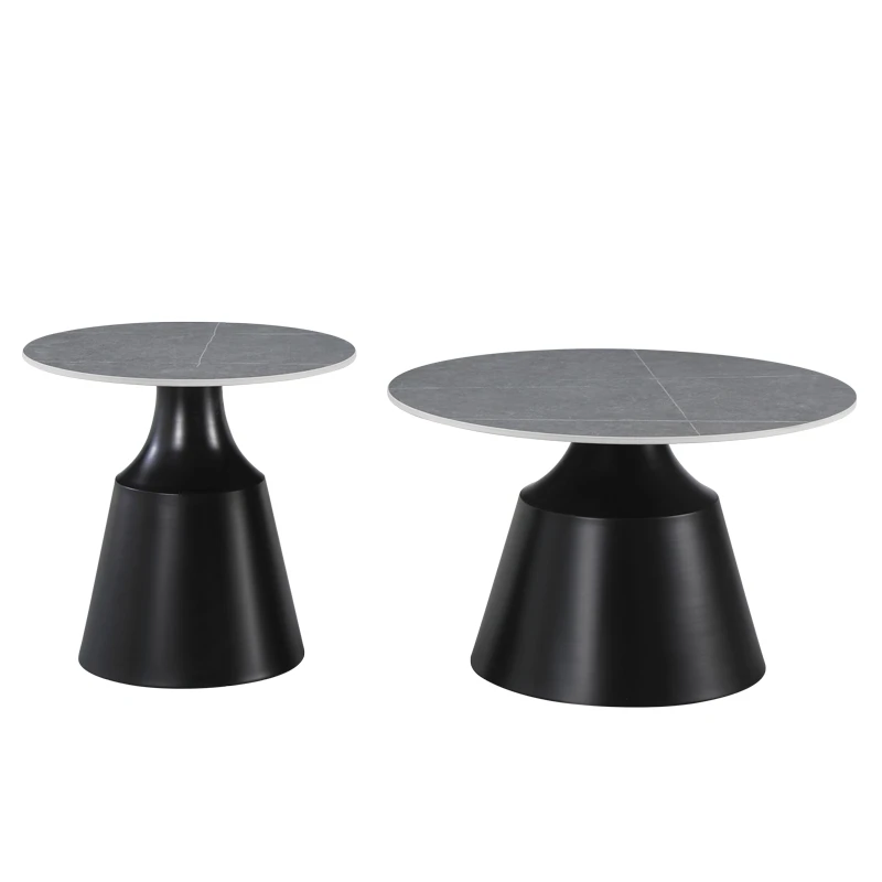 Sculpt coffee tables pakoworld set of 2 black metal-sintered stone gray marble