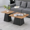 Square coffee tables pakoworld set of 2 pcs black metal-mdf in natural shade