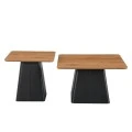 Square coffee tables pakoworld set of 2 pcs black metal-mdf in natural shade
