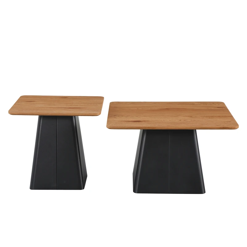 Square coffee tables pakoworld set of 2 pcs black metal-mdf in natural shade