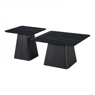 Τραπέζια σαλονιού Square pakoworld σετ 2 τεμ μέταλλο-sintered stone σε μαύρο μαρμάρου