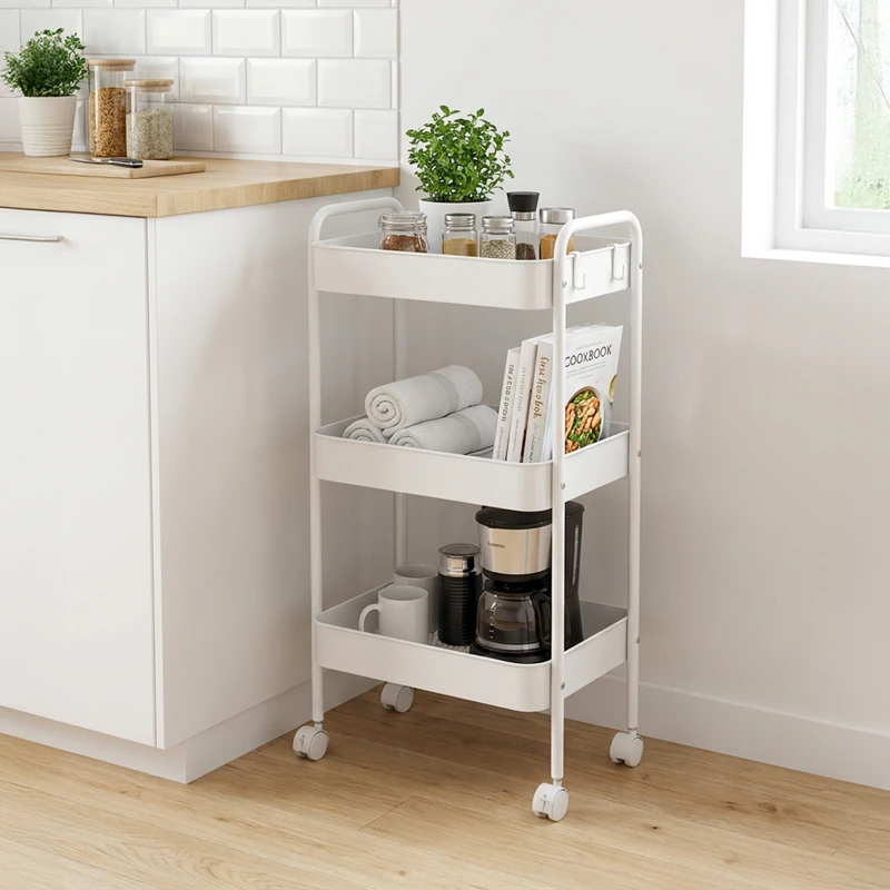 3-tier trolley Nedea pakoworld white metal 41x30x77cm