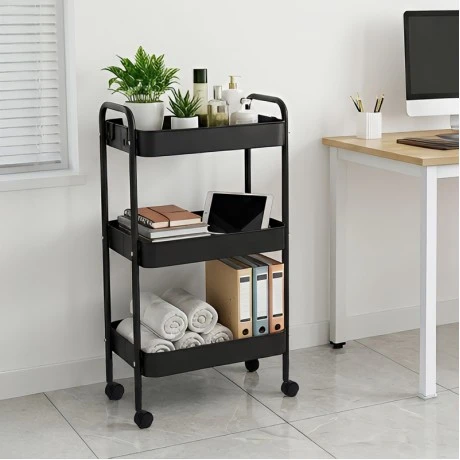 3-tier trolley Nedea pakoworld black metal 41x30x77cm
