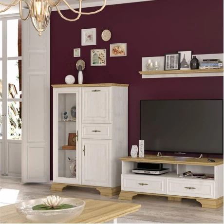 Βιτρίνα Jaden pakoworld golden oak-λευκό antique 93,5x39x133εκ