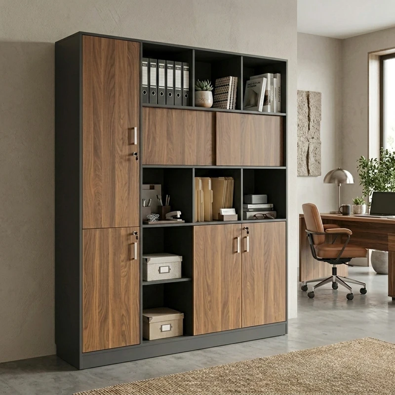 Professional bookcase Bokanza pakoworld walnut-anthracite 160x40x200cm