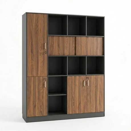 Professional bookcase Bokanza pakoworld walnut-anthracite 160x40x200cm