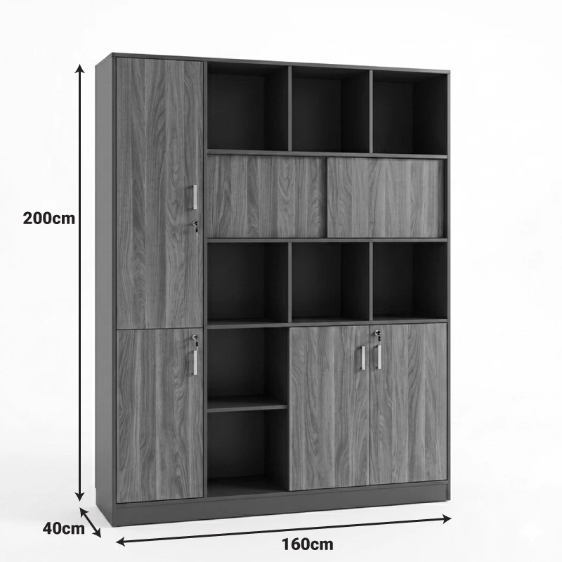 Professional bookcase Bokanza pakoworld walnut-anthracite 160x40x200cm