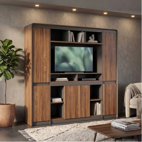Professional bookcase Oscar pakoworld walnut-anthracite 200x40x200cm