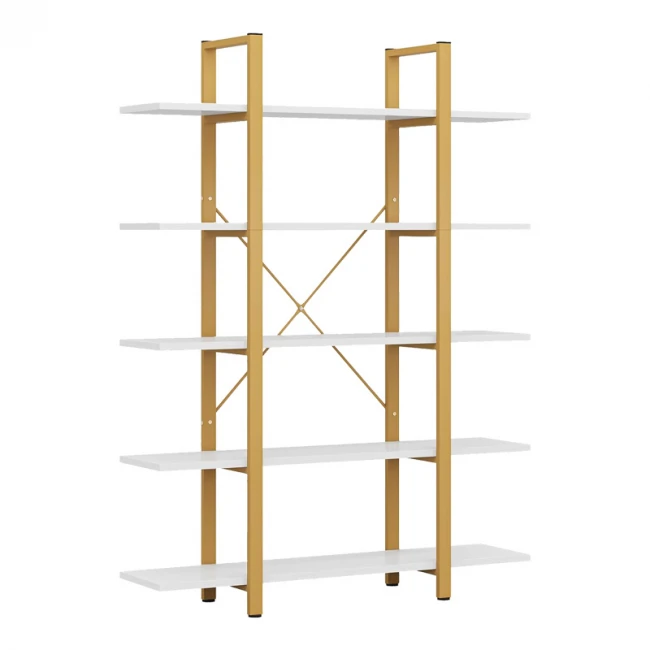 Esthon pakoworld bookcase in white marble finish with gold metal 120x28x180cm