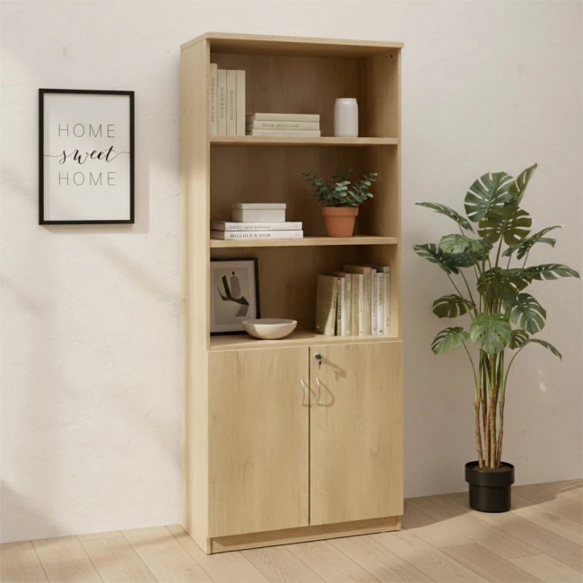 Βιβλιοθήκη γραφείου επαγγελματική Amazon pakoworld χρώμα sonoma 80x40x200εκ