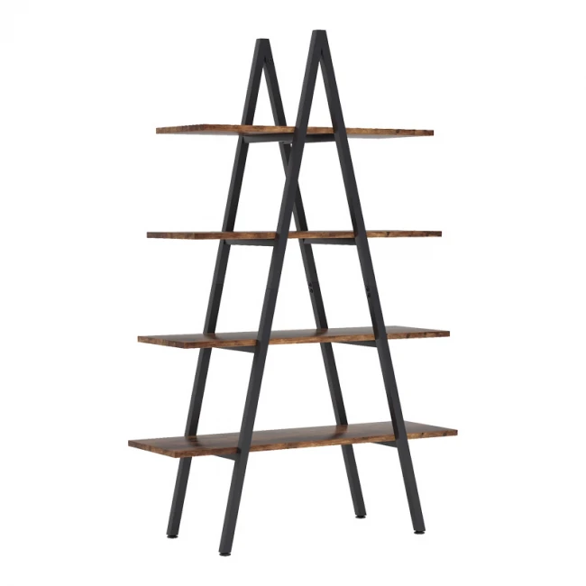 Βιβλιοθήκη Naroki pakoworld μέταλλο μαύρο με καρυδί απόχρωση 90x30x155εκ