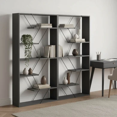 Βιβλιοθήκη Tars pakoworld ανθρακί-μαύρο 168x24x157εκ