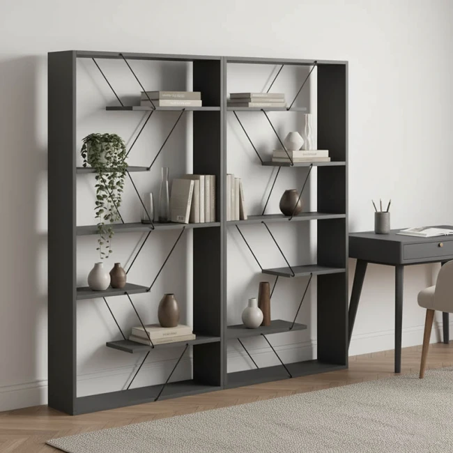 Βιβλιοθήκη Tars pakoworld ανθρακί-μαύρο 168x24x157εκ