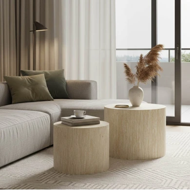 Βοηθητικά τραπεζάκια 2τεμ Zonar pakoworld MDF σε όψη τραβερτίνας