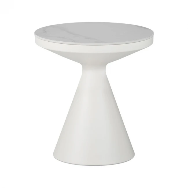 Βοηθητικά τραπέζια Coozlin Inart sintered stone σε απόχρωση λευκό μαρμάρου με λευκό μέταλλο