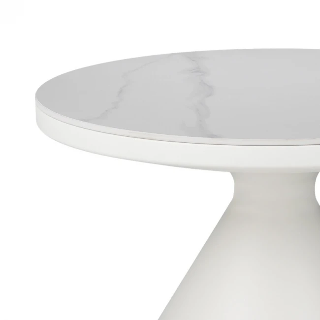 Βοηθητικά τραπέζια Coozlin Inart sintered stone σε απόχρωση λευκό μαρμάρου με λευκό μέταλλο