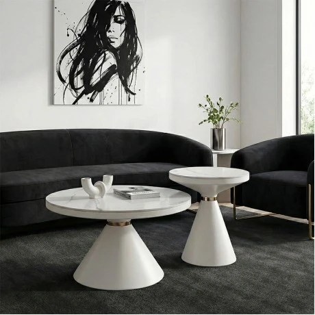 Side table Coozlin Inart white marble with white-gold metal