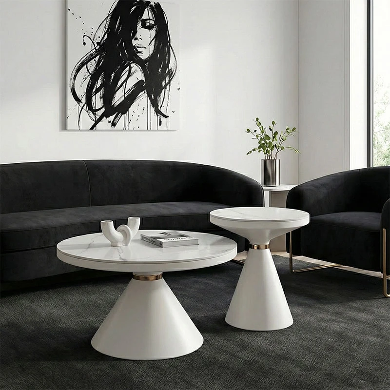Side table Coozlin Inart white marble with white-gold metal
