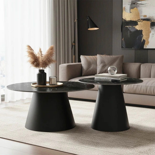 Fabrin Inart side table black marble sintered stone-black metal