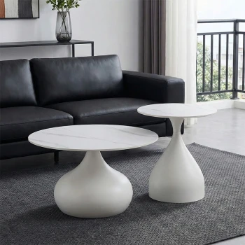 Side table Kirkene Inart white marble sintered stone and white metal 2pcs