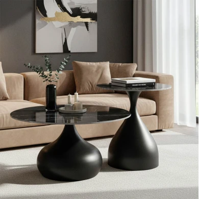 Kirkene Inart side table black marble sintered stone and black metal 2pcs