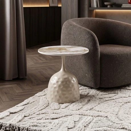 Side table Amphora pakoworld cappuccino metal-marble-look travertine D50x47cm