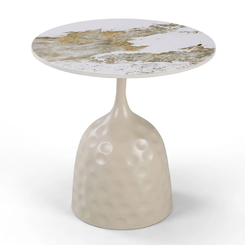 Side table Amphora pakoworld cappuccino metal-marble-look travertine D50x47cm