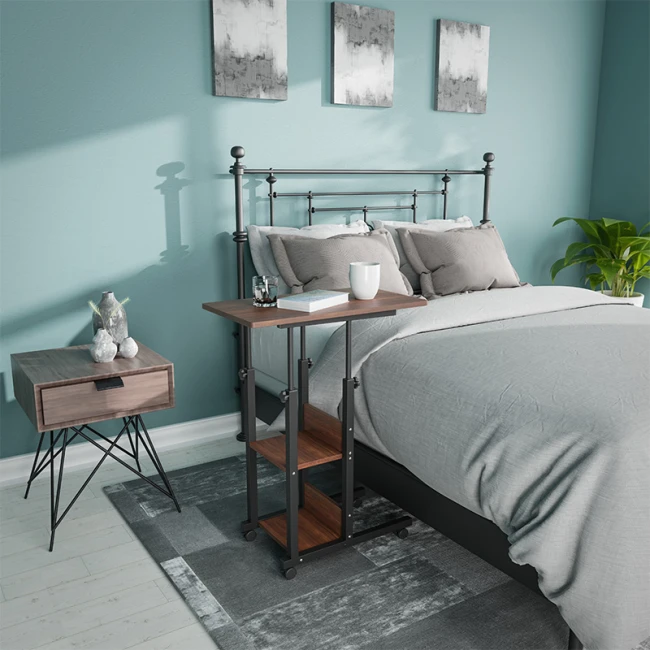 Βοηθητικό τραπέζι Babs pakoworld τροχήλατο καρυδί-μαύρο 60x40x71-92εκ