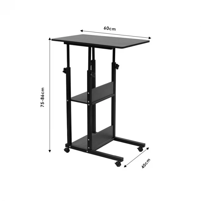 Βοηθητικό τραπέζι Babs pakoworld τροχήλατο καρυδί-μαύρο 60x40x71-92εκ