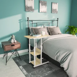 Βοηθητικό τραπέζι Babs pakoworld τροχήλατο λευκό-φυσικό 60x40x71-92εκ