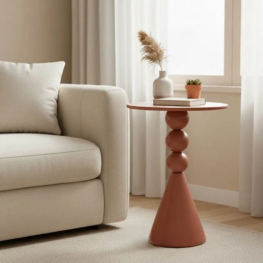 Βοηθητικό τραπέζι Bilane pakoworld μέταλλο σε terracotta απόχρωση Φ39x60εκ