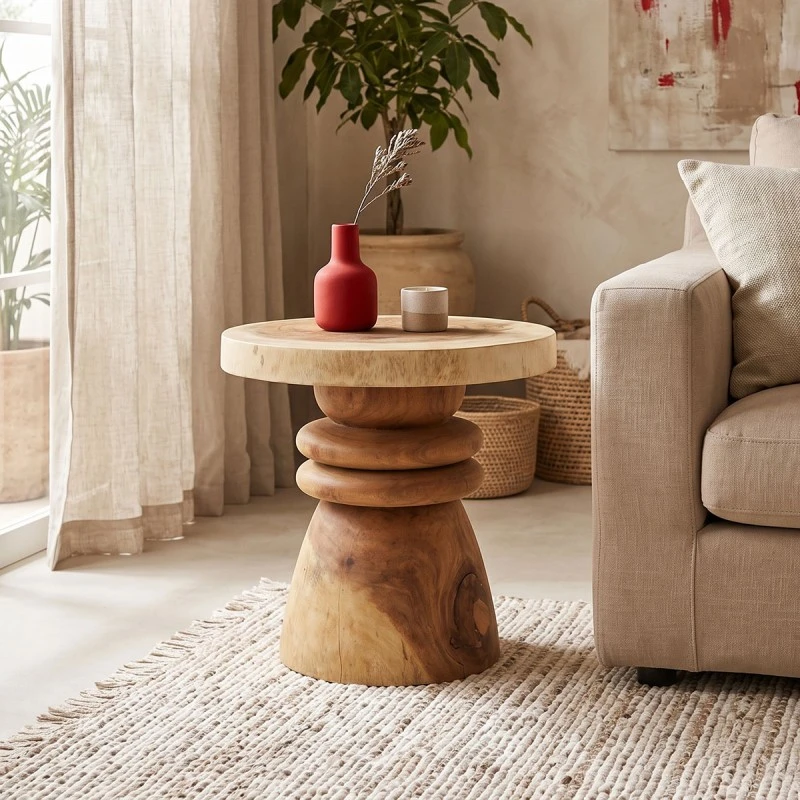 Side table Bolemo pakoworld suar walnut wood D50x45cm