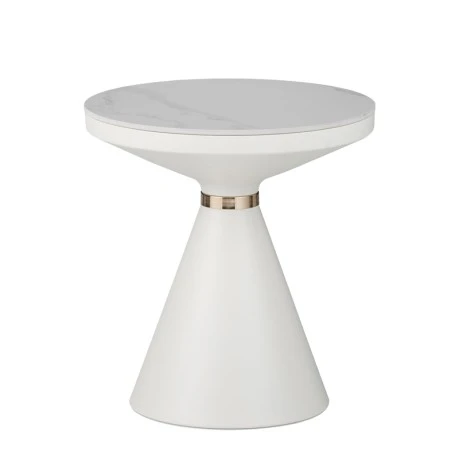 Side table Coozlin Inart white marble sintered stone and white-gold metal D50x50cm