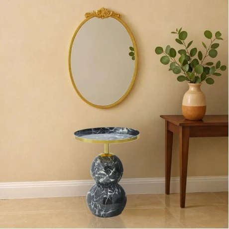 Side table Dearest Inart marble black-gold metal D41x57cm