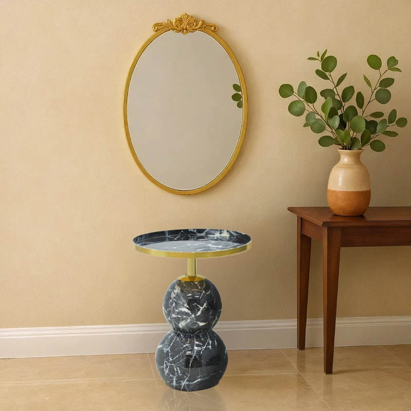 Side table Dearest Inart marble black-gold metal D41x57cm